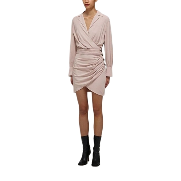 Self-Portrait Dresses & Skirts - SELF-PORTRAIT | Long Sleeve Wrap Mini Dress | Taupe | US 4